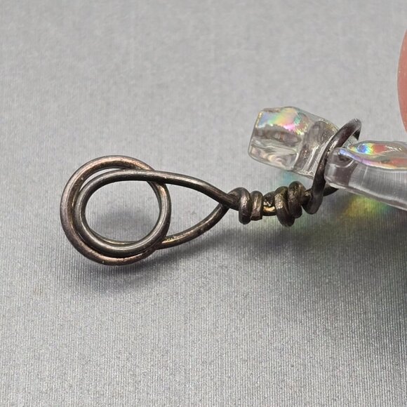Handmade Dichroic Glass Pendant 1.25x.625" Iridescent Wavy Design Wire Wrapped - Picture 3 of 7